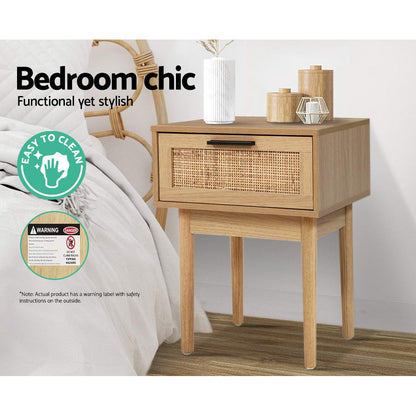 Artiss Bedside Tables Table 1 Drawer Storage Cabinet Rattan Wood Nightstand-Bedside Tables - Peroz Australia - Image - 6