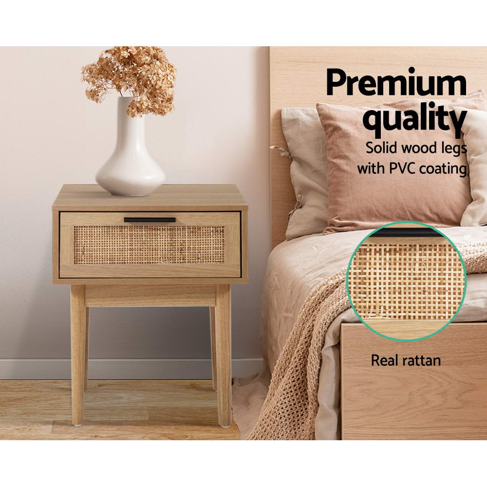 Artiss Bedside Tables Table 1 Drawer Storage Cabinet Rattan Wood Nightstand-Bedside Tables - Peroz Australia - Image - 7