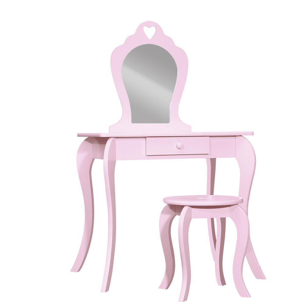 Keezi Pink Kids Vanity Dressing Table Stool Set Mirror Princess Children Makeup-Furniture &gt; Bedroom-PEROZ Accessories
