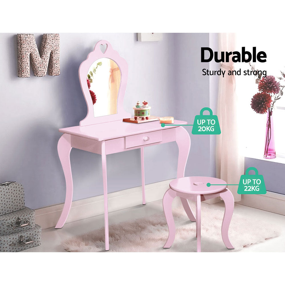 Keezi Pink Kids Vanity Dressing Table Stool Set Mirror Princess Children Makeup-Furniture &gt; Bedroom-PEROZ Accessories