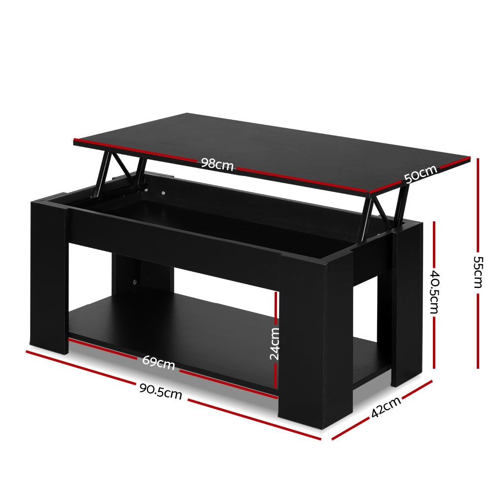 Artiss Lift Up Top Coffee Table Storage Shelf Black-Furniture > Living Room - Peroz Australia - Image - 2