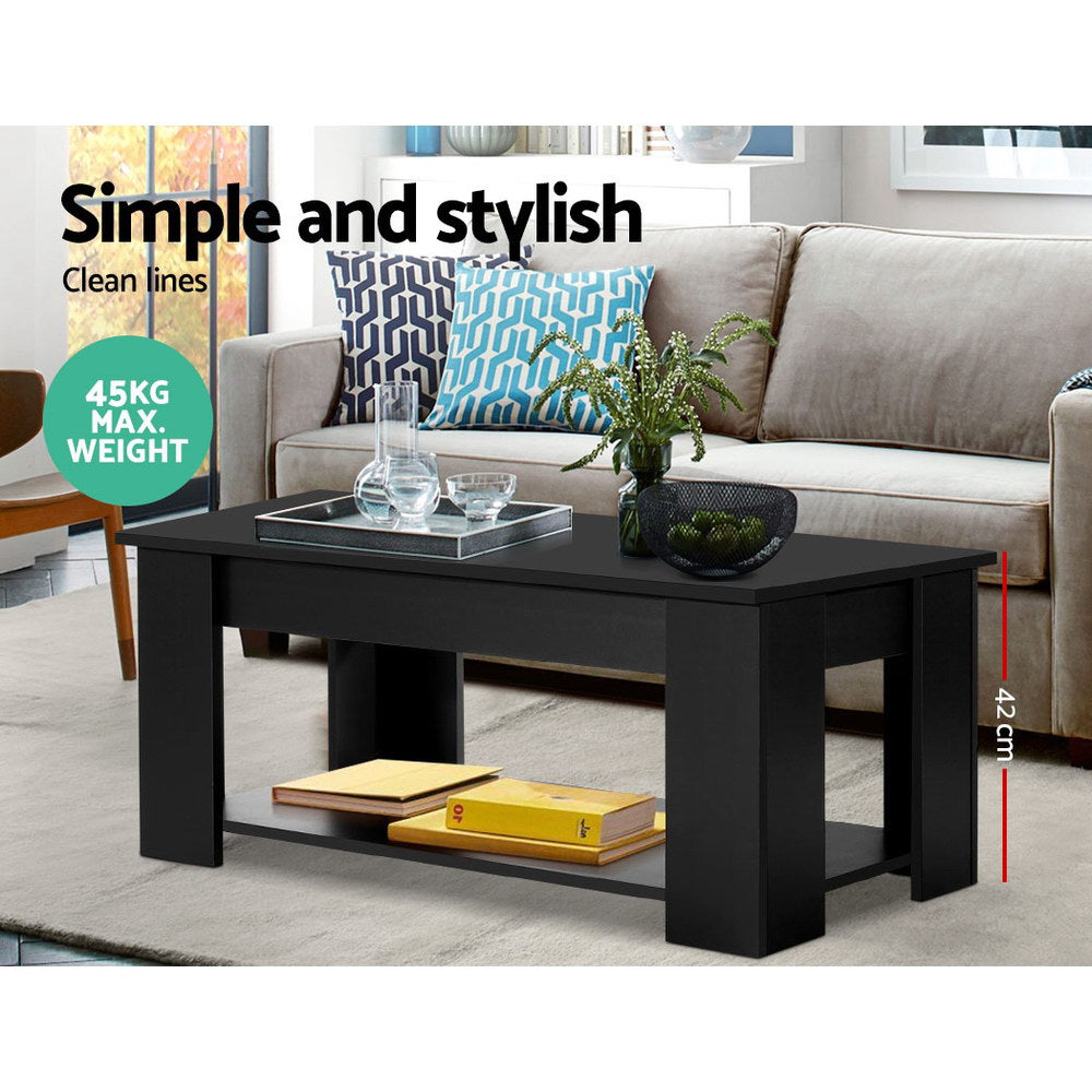 Artiss Lift Up Top Coffee Table Storage Shelf Black-Furniture > Living Room - Peroz Australia - Image - 3