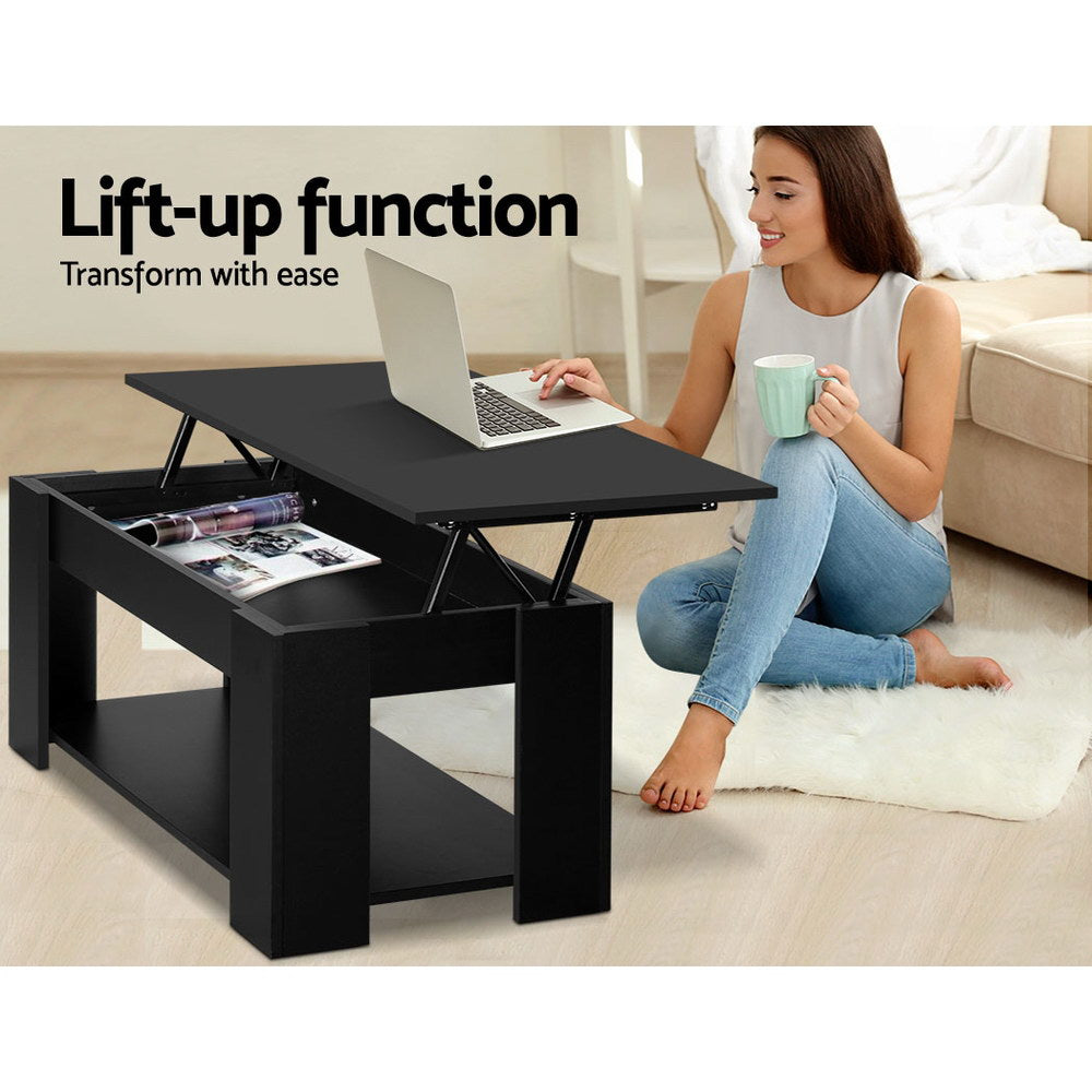 Artiss Lift Up Top Coffee Table Storage Shelf Black-Furniture > Living Room - Peroz Australia - Image - 4