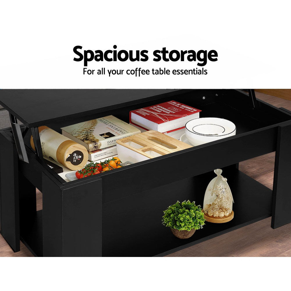 Artiss Lift Up Top Coffee Table Storage Shelf Black-Furniture > Living Room - Peroz Australia - Image - 5