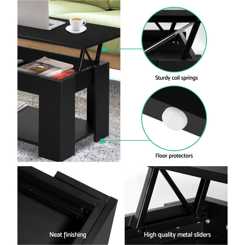 Artiss Lift Up Top Coffee Table Storage Shelf Black-Furniture > Living Room - Peroz Australia - Image - 6