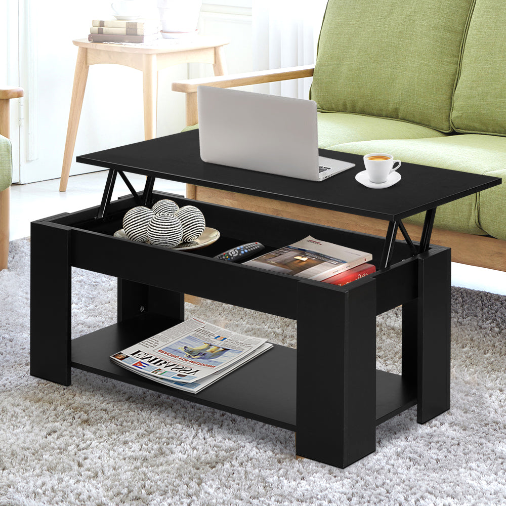 Artiss Lift Up Top Coffee Table Storage Shelf Black-Furniture > Living Room - Peroz Australia - Image - 7