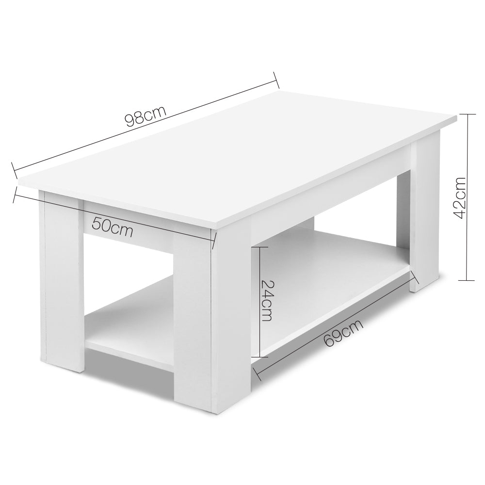 Artiss Lift Up Top Mechanical Coffee Table - White-Furniture > Living Room - Peroz Australia - Image - 3