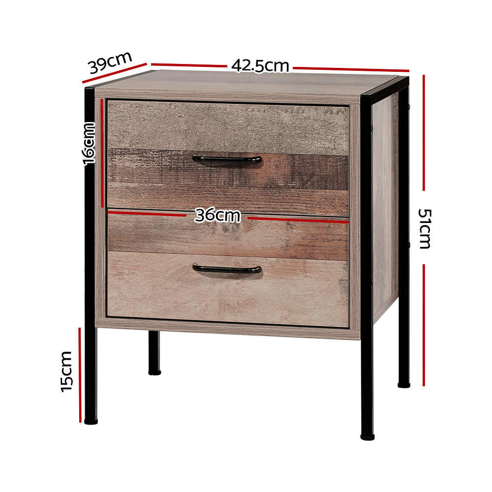 Artiss Bedside Table Drawers Nightstand Metal Oak-Furniture > Bedroom - Peroz Australia - Image - 3