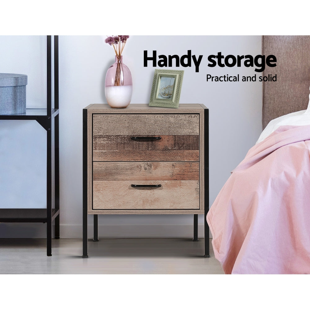Artiss Bedside Table Drawers Nightstand Metal Oak-Furniture > Bedroom - Peroz Australia - Image - 6