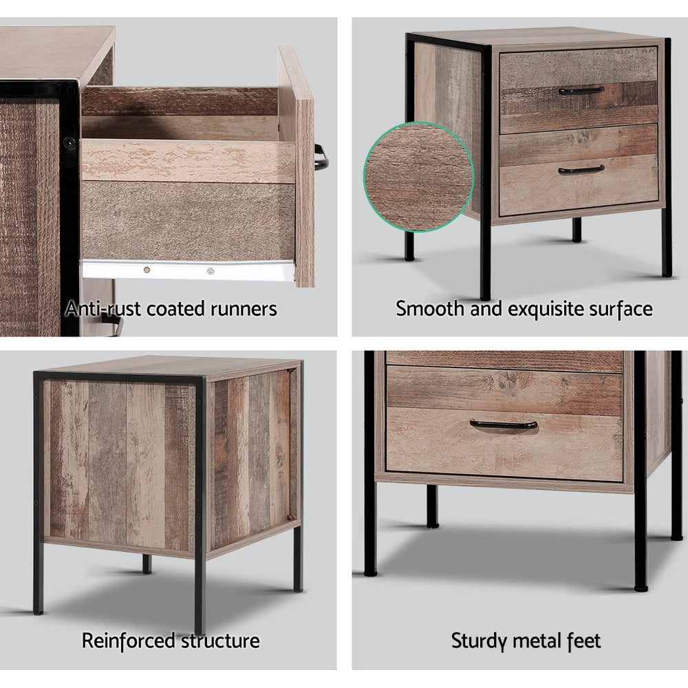 Artiss Bedside Table Drawers Nightstand Metal Oak-Furniture > Bedroom - Peroz Australia - Image - 7