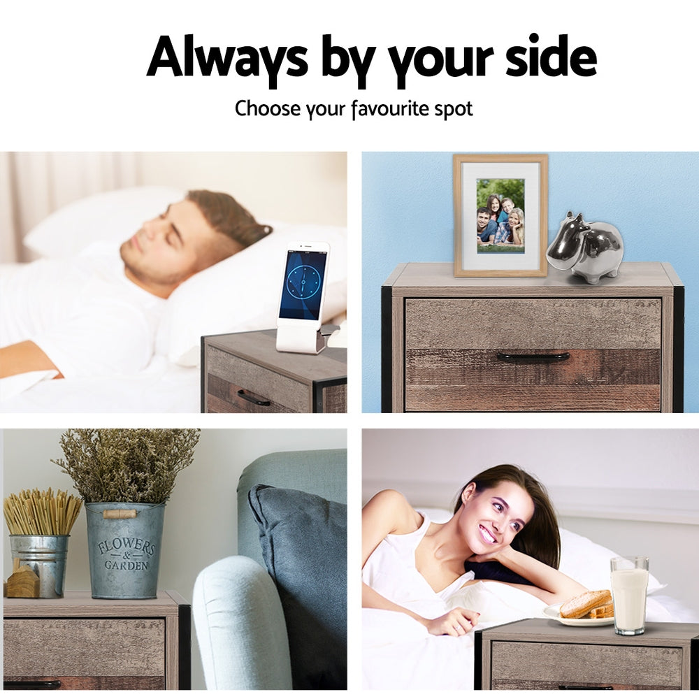 Artiss Bedside Table Drawers Nightstand Metal Oak-Furniture > Bedroom - Peroz Australia - Image - 8