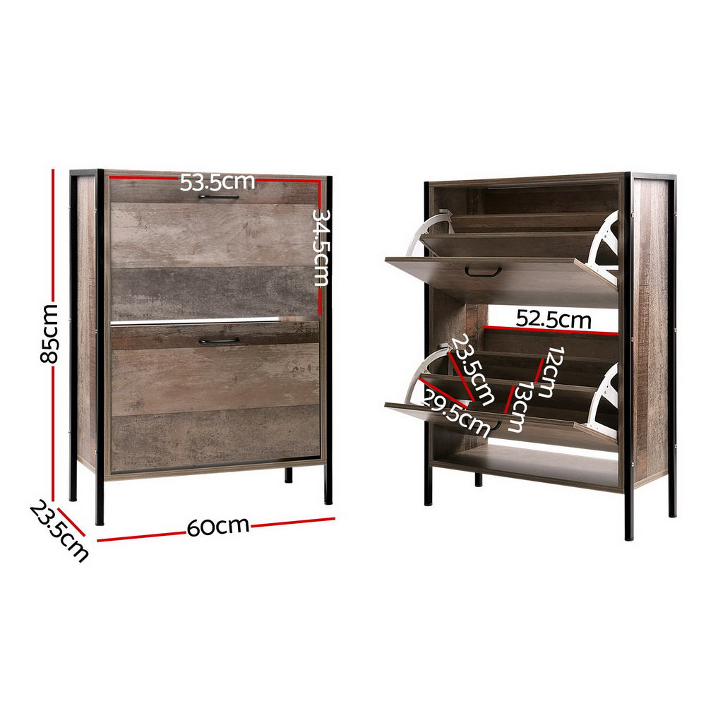 Artiss 12 Pair Wooden Vintage Shoe Rack Storage Cabinet - Wood-Furniture > Living Room - Peroz Australia - Image - 3