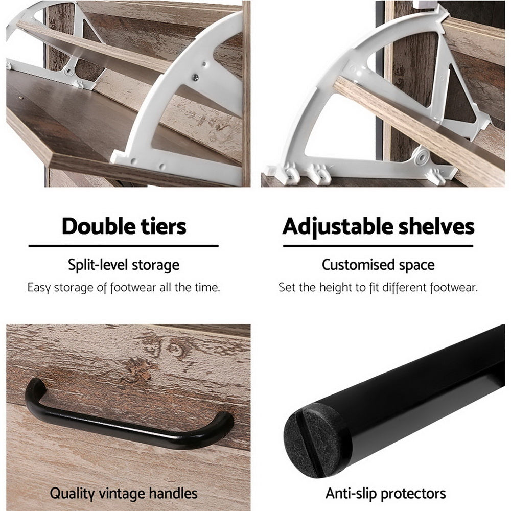 Artiss 12 Pair Wooden Vintage Shoe Rack Storage Cabinet - Wood-Furniture > Living Room - Peroz Australia - Image - 7