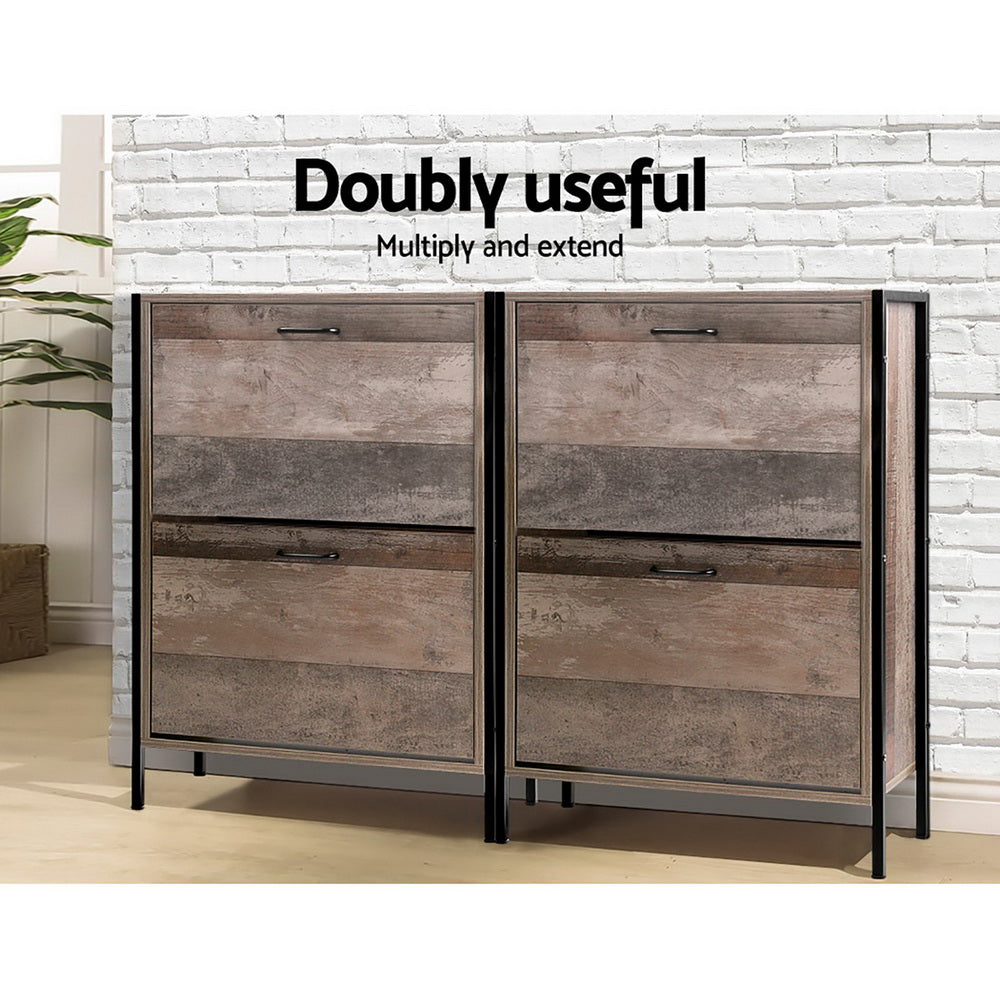 Artiss 12 Pair Wooden Vintage Shoe Rack Storage Cabinet - Wood-Furniture > Living Room - Peroz Australia - Image - 8