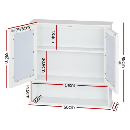 Artiss Bathroom Tallboy Storage Cabinet with Mirror - White-Furniture &gt; Bathroom - Peroz Australia - Image - 2