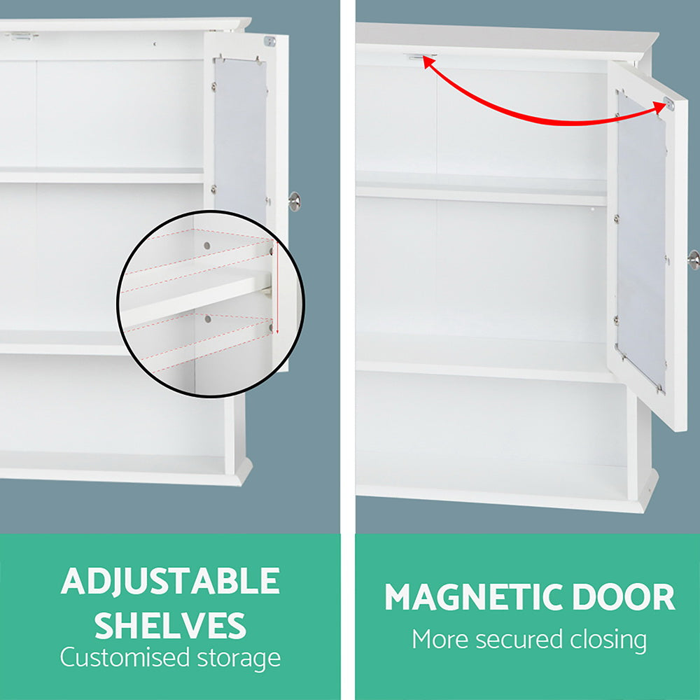 Artiss Bathroom Tallboy Storage Cabinet with Mirror - White-Furniture > Bathroom - Peroz Australia - Image - 4