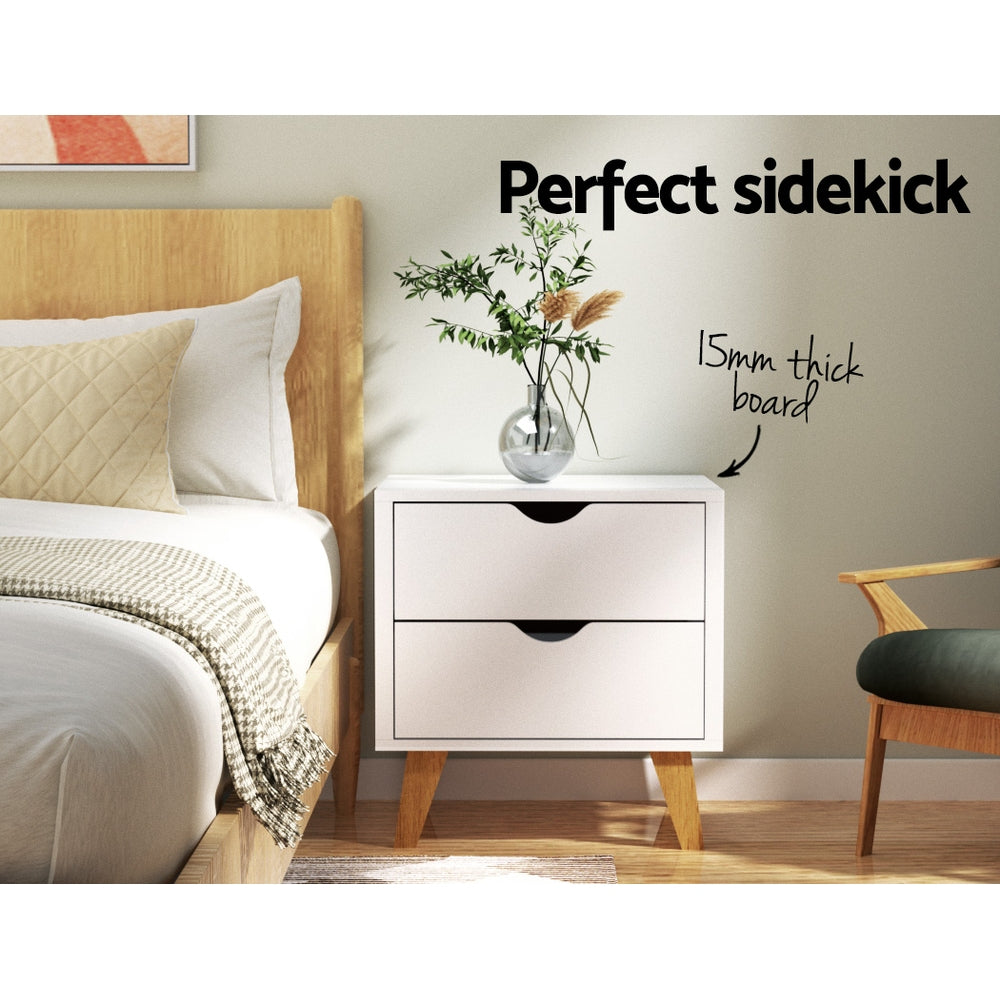 Artiss 2 Drawer Wooden Bedside Tables - White-Furniture > Bedroom - Peroz Australia - Image - 6