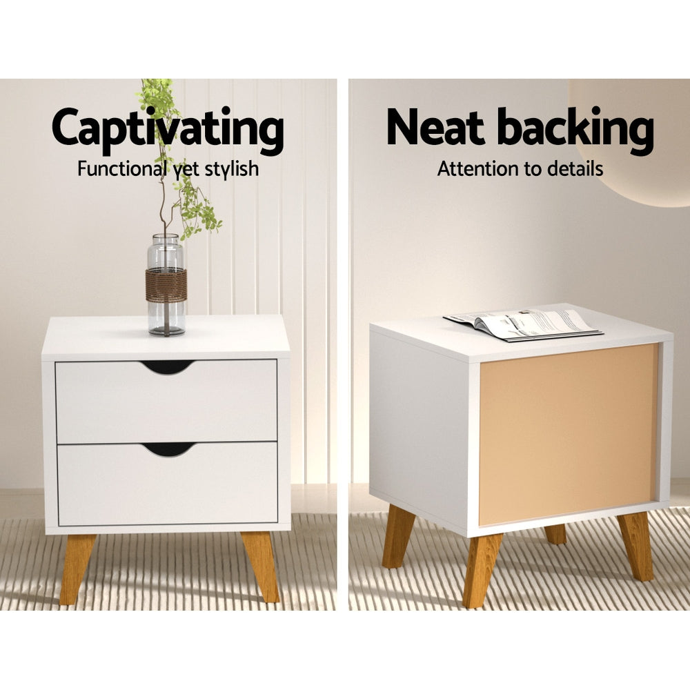 Artiss 2 Drawer Wooden Bedside Tables - White-Furniture > Bedroom - Peroz Australia - Image - 7