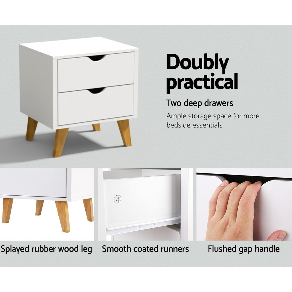 Artiss 2 Drawer Wooden Bedside Tables - White-Furniture > Bedroom - Peroz Australia - Image - 8