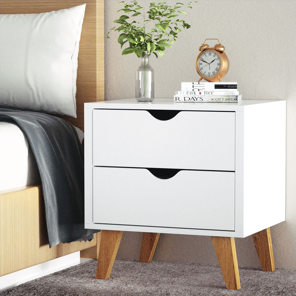 Shop Artiss Drawer Wooden Bedside Tables White PEROZ