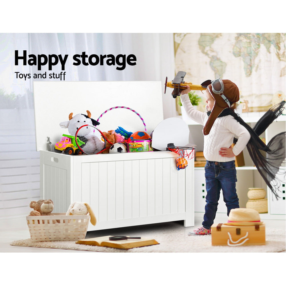 Keezi Kids Wooden Toy Chest Storage Blanket Box White Children Room Organiser-Baby & Kids > Kid&