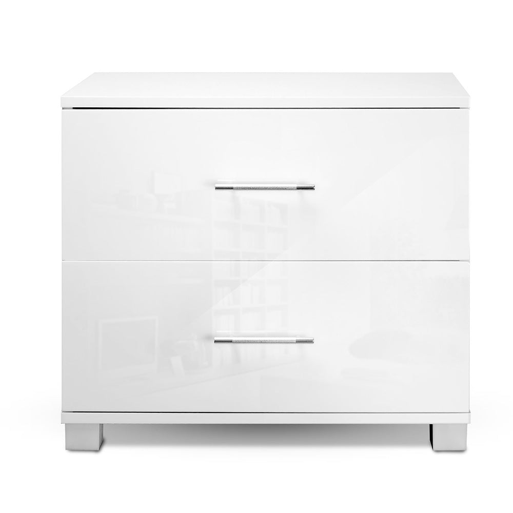 Artiss High Gloss Two Drawers Bedside Table - White-Furniture > Bedroom - Peroz Australia - Image - 3