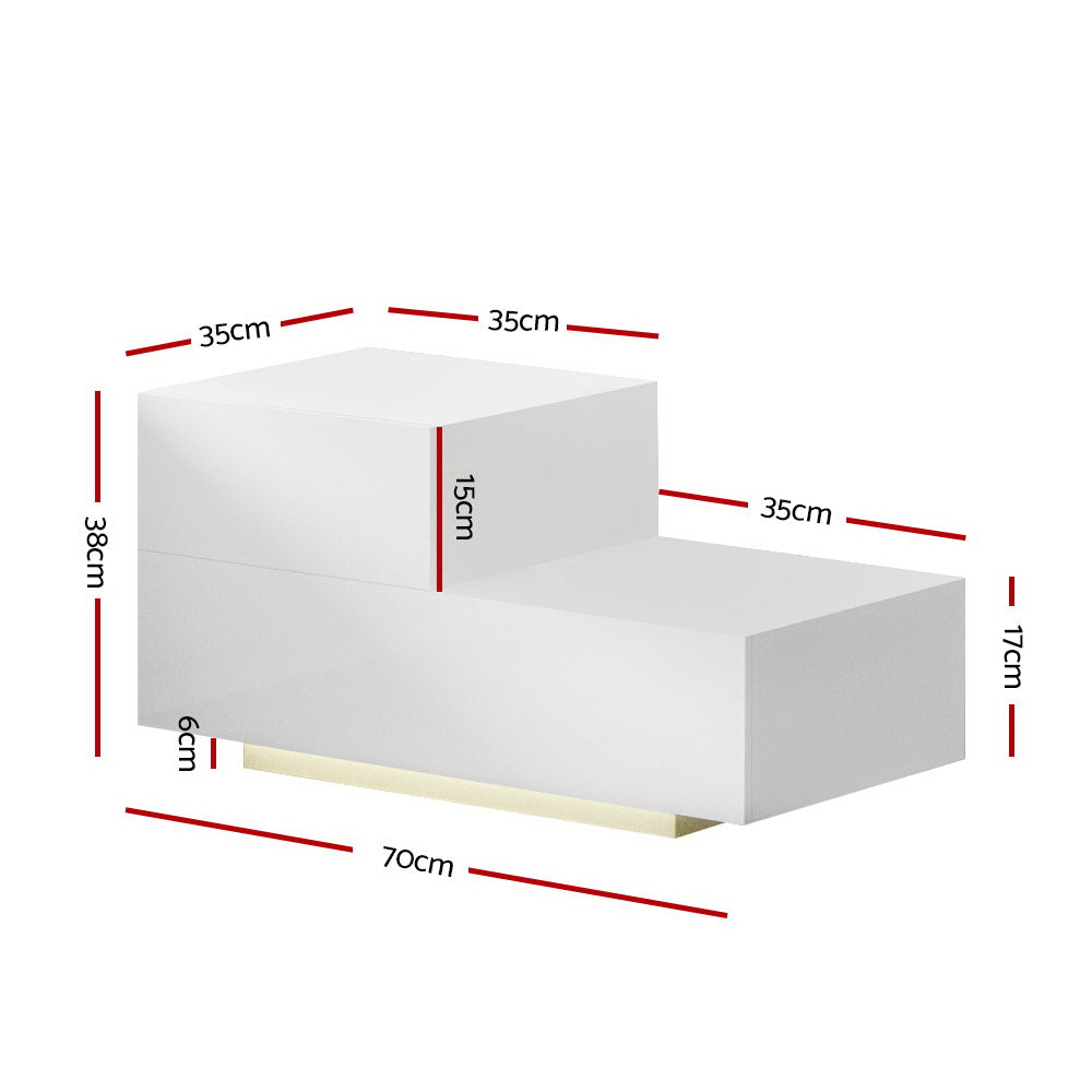 Artiss Bedside Tables 2 Drawers Side Table RGB LED High Gloss Nightstand White-Furniture > Bedroom - Peroz Australia - Image - 3