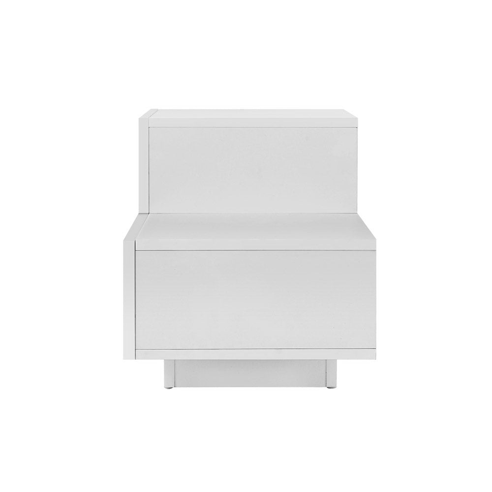 Artiss Bedside Tables 2 Drawers Side Table RGB LED High Gloss Nightstand White-Furniture > Bedroom - Peroz Australia - Image - 5