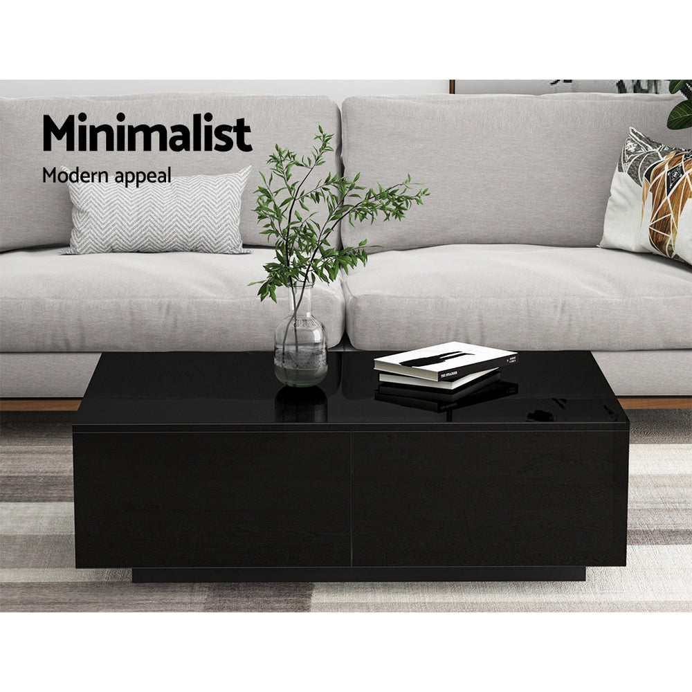 Artiss Modern Coffee Table 4 Storage Drawers High Gloss Living Room Furniture Black-Furniture > Living Room - Peroz Australia - Image - 3