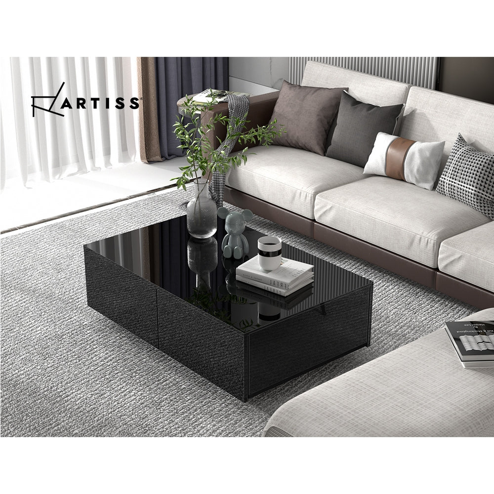 Artiss Modern Coffee Table 4 Storage Drawers High Gloss Living Room Furniture Black-Furniture > Living Room - Peroz Australia - Image - 7