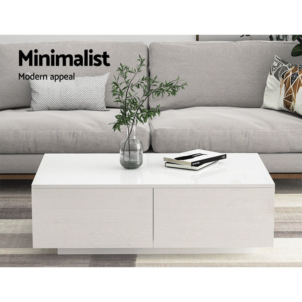 Artiss Modern Coffee Table 4 Storage Drawers High Gloss Living Room Furniture White-Furniture > Living Room - Peroz Australia - Image - 3