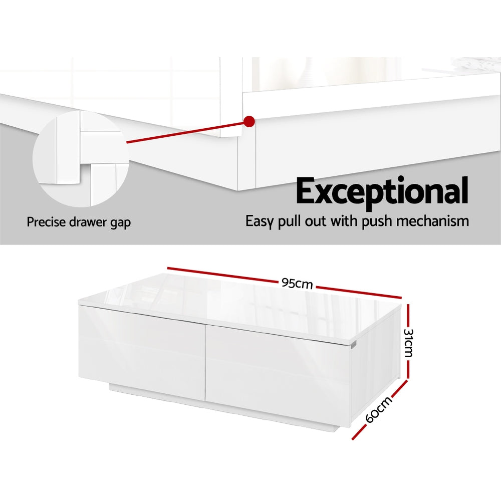 Artiss Modern Coffee Table 4 Storage Drawers High Gloss Living Room Furniture White-Furniture > Living Room - Peroz Australia - Image - 6