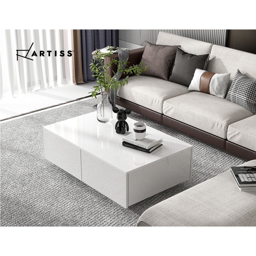Artiss Modern Coffee Table 4 Storage Drawers High Gloss Living Room Furniture White-Furniture > Living Room - Peroz Australia - Image - 7