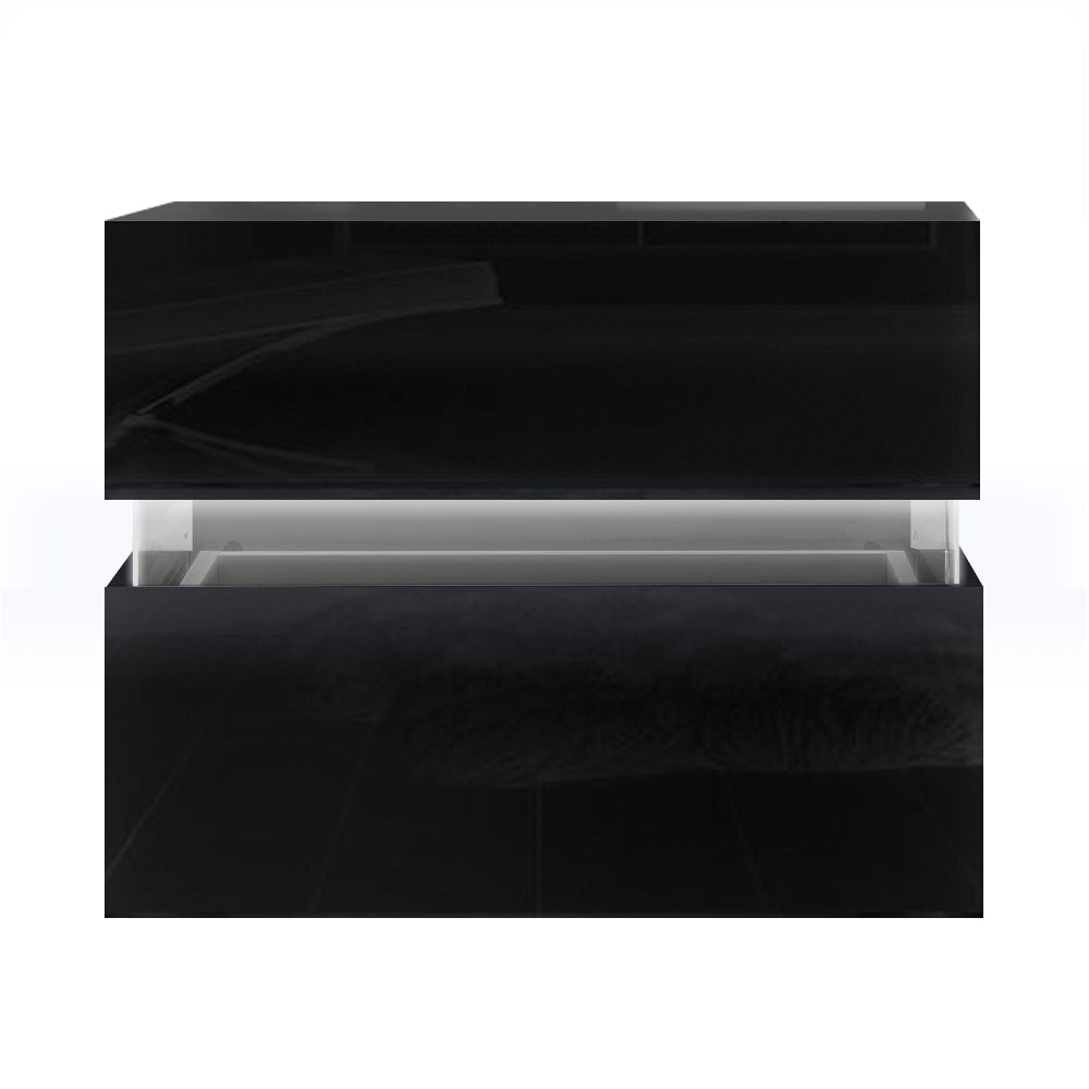 Artiss Bedside Table 2 Drawers RGB LED Side Nightstand High Gloss Cabinet Black-Furniture > Bedroom - Peroz Australia - Image - 4