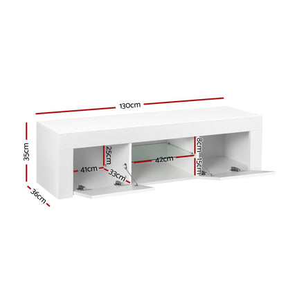 Artiss TV Cabinet Entertainment Unit Stand RGB LED Gloss Furniture 130cm White-Entertainment Units - Peroz Australia - Image - 4