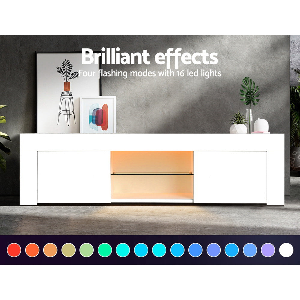 Artiss TV Cabinet Entertainment Unit Stand RGB LED Gloss Furniture 130cm White-Entertainment Units - Peroz Australia - Image - 5