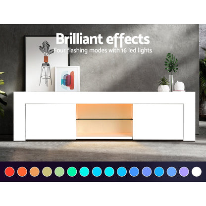 Artiss TV Cabinet Entertainment Unit Stand RGB LED Gloss Furniture 130cm White-Entertainment Units - Peroz Australia - Image - 5