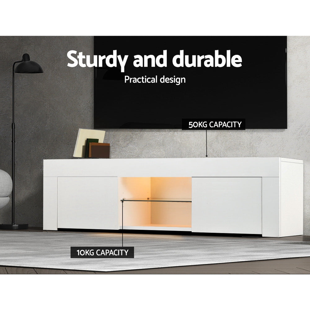 Artiss TV Cabinet Entertainment Unit Stand RGB LED Gloss Furniture 130cm White-Entertainment Units - Peroz Australia - Image - 7