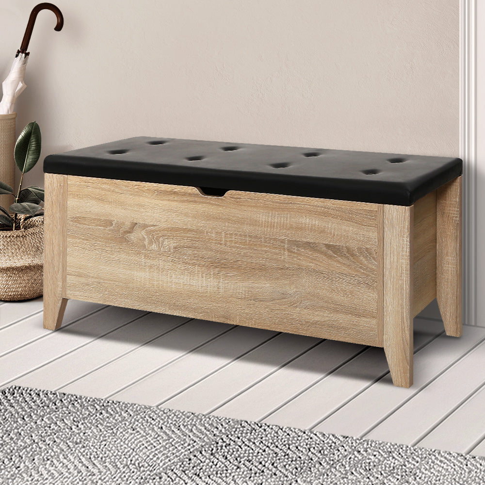 Artiss Storage Ottoman Blanket Box Leather Bench Foot Stool Chest Toy Oak Couch-Ottomans - Peroz Australia - Image - 1