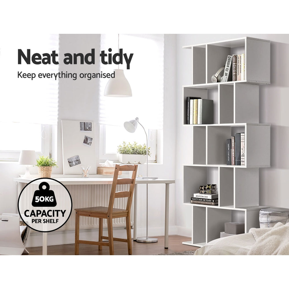 Artiss 5 Tier Bookshelf Display Shelf CD Cabinet Bookcase Stand Storage White-Bookcases & Shelves - Peroz Australia - Image - 6