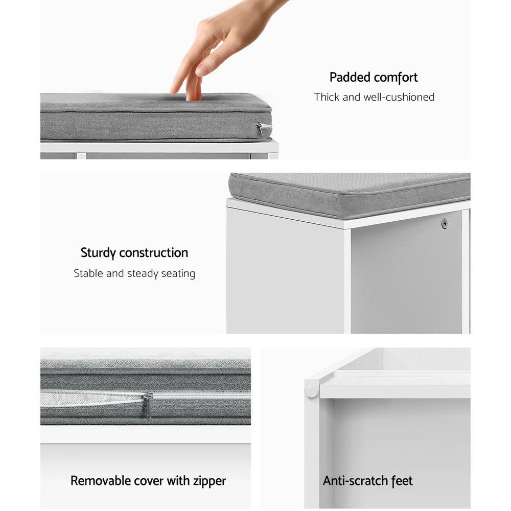 Artiss Shoe Cabinet Bench Shoes Organiser Storage Rack Shelf White Box Seat-Furniture > Living Room - Peroz Australia - Image - 8