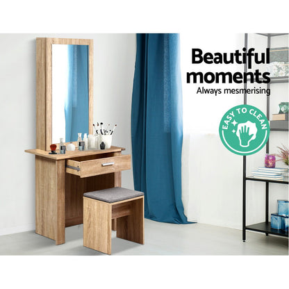Artiss Dressing Table Mirror Stool Mirror Jewellery Cabinet Makeup Storage Wood-Furniture &gt; Living Room - Peroz Australia - Image - 6