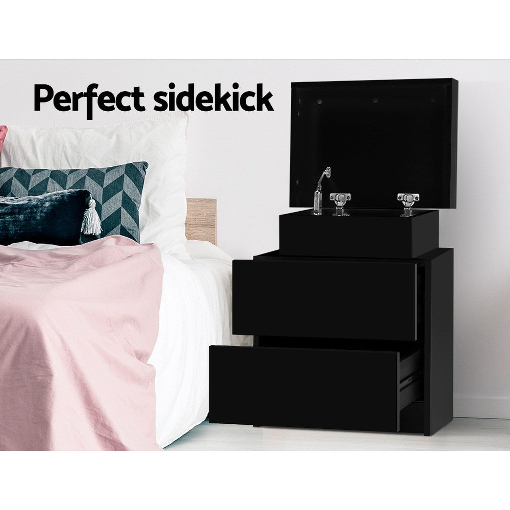 Artiss Bedside Tables 2 Drawers Side Table Storage Nightstand Black Bedroom Wood-Furniture > Bedroom - Peroz Australia - Image - 3