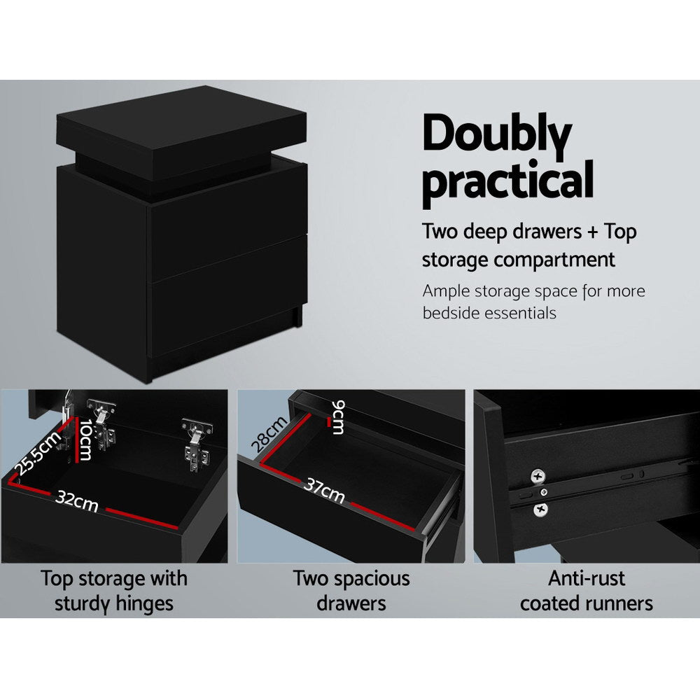 Artiss Bedside Tables 2 Drawers Side Table Storage Nightstand Black Bedroom Wood-Furniture > Bedroom - Peroz Australia - Image - 5