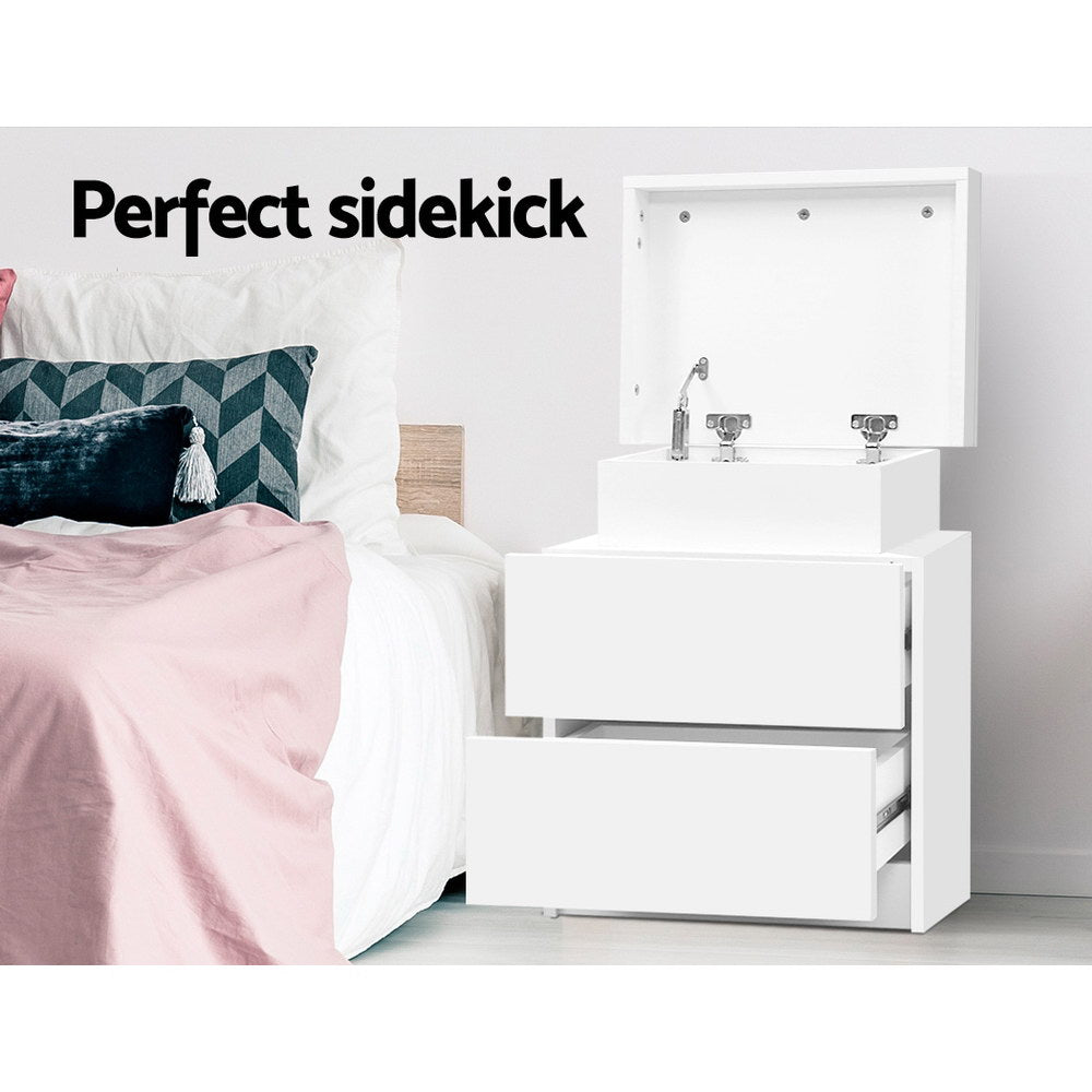 Artiss Bedside Tables 2 Drawers Side Table Storage Nightstand White Bedroom Wood-Furniture > Bedroom - Peroz Australia - Image - 3