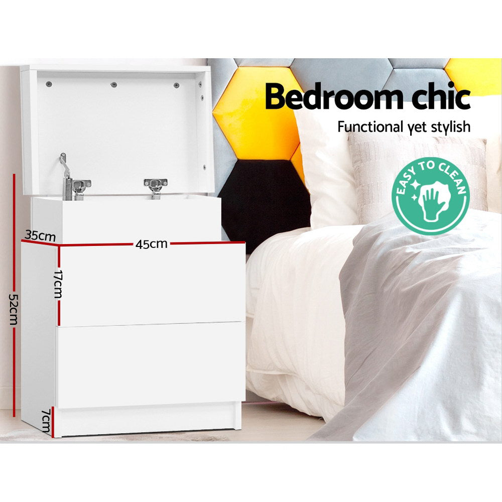 Artiss Bedside Tables 2 Drawers Side Table Storage Nightstand White Bedroom Wood-Furniture > Bedroom - Peroz Australia - Image - 4