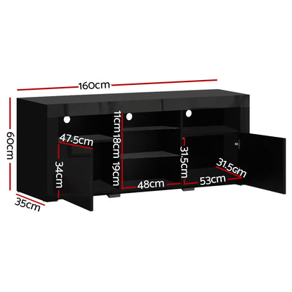 Artiss TV Cabinet Entertainment Unit Stand RGB LED Gloss Furniture 160cm Black-Entertainment Units - Peroz Australia - Image - 3