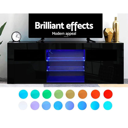 Artiss TV Cabinet Entertainment Unit Stand RGB LED Gloss Furniture 160cm Black-Entertainment Units - Peroz Australia - Image - 6