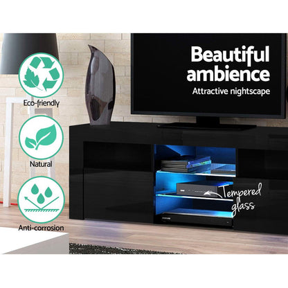 Artiss TV Cabinet Entertainment Unit Stand RGB LED Gloss Furniture 160cm Black-Entertainment Units - Peroz Australia - Image - 8