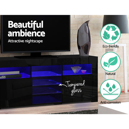 Artiss TV Cabinet Entertainment Unit Stand RGB LED Gloss 3 Doors 180cm Black-Entertainment Units - Peroz Australia - Image - 5